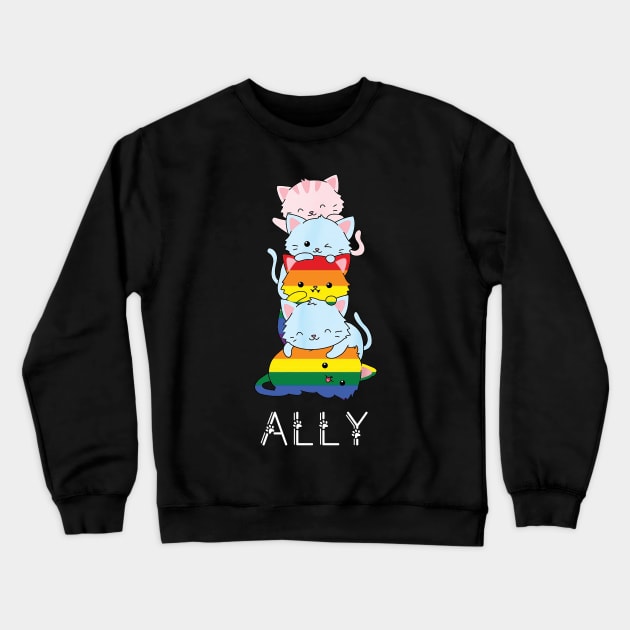 Pride Ally Cat /pride allyship Crewneck Sweatshirt by Wine4ndMilk